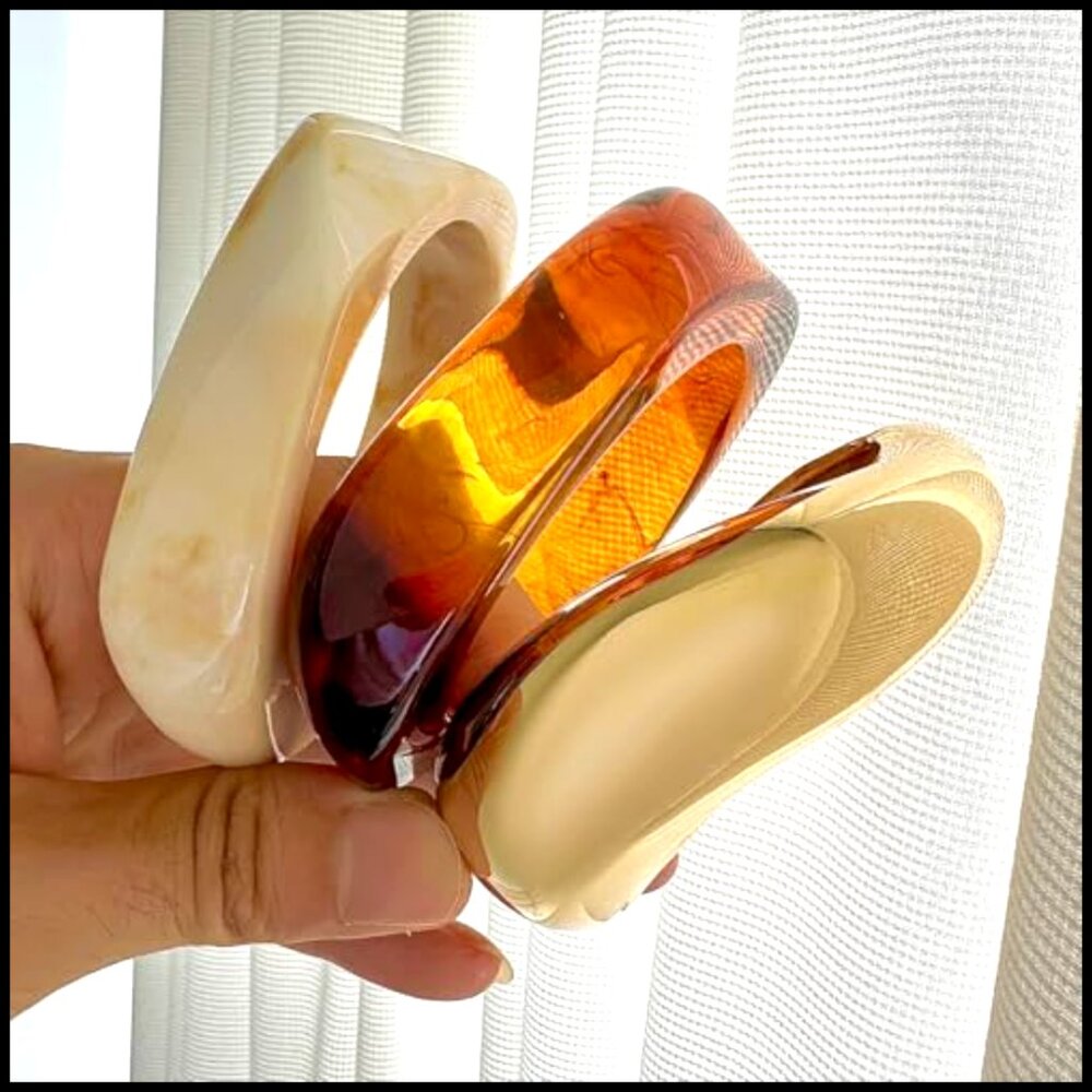 Chunky Acrylic Bangle Bracelet Stack Statement Cu… - image 5